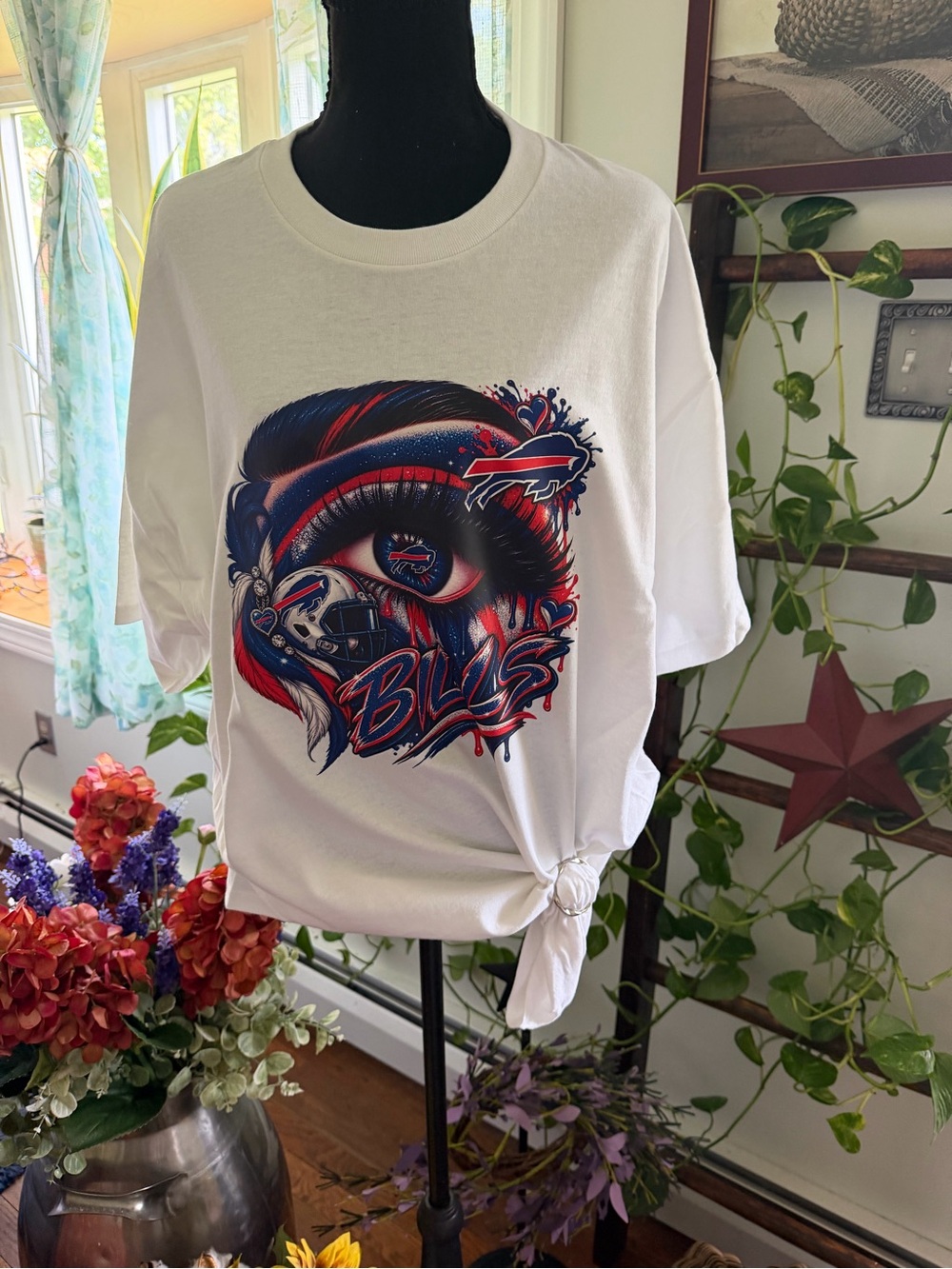 Made with ❤️ Tee with Red & Blue Graphic Eye Design